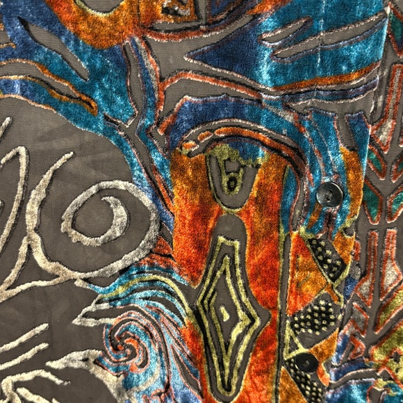 Chico's Velvet Burnout Button Down Whimsigoth Fairy Shirt Sz 0 = M Long Sleeve - Picture 4 of 13